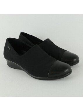 Ecco Felicia GTX Women's Size 37 Black Waterproof Textile Slip On Wedge Loafers